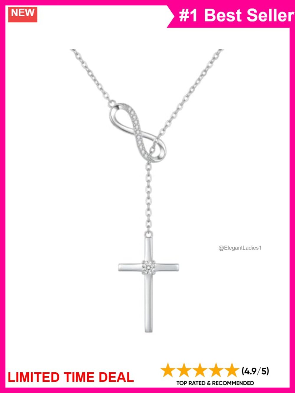 Sterling Silver Lab Grown Diamond Infinity Cross Lariat Necklace
